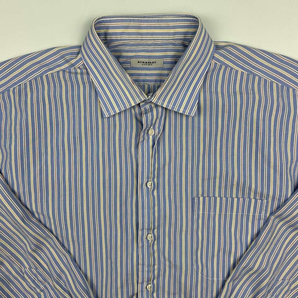 Burberry London Mens Blue Striped Button Down Shirt 17.5 L Made in USA Cotton